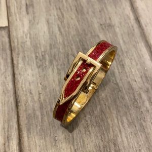 Buckle clasp bracelet-gold and red croc/reptile